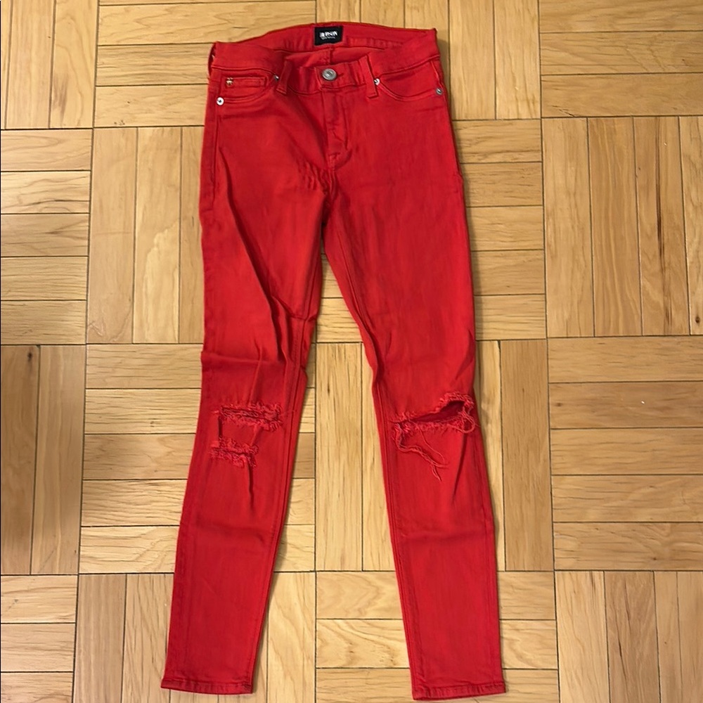Hudson Jeans Red Skinny Distressed Denim 26